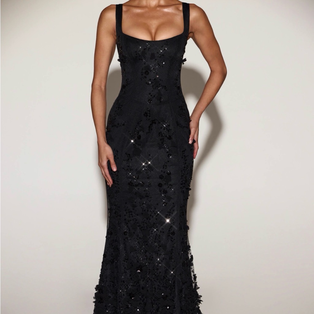 Oh Polly Amal Lace Up Corset Maxi Dress In Black Size Us 0